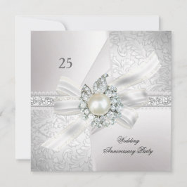 Convite Festa de 25 Anos de Casamento Pérola Branco Prata