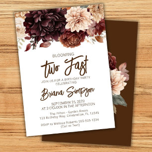 Convite Festa de 2 anos Brown Beige Flores Floral