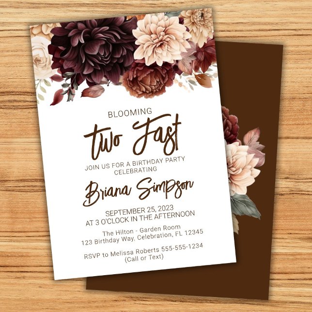 Convite Festa de 2 anos Brown Beige Flores Floral (Criador carregado)