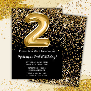 Convite Festa de 2 anos da menina Black Gold Kids
