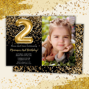 Convite Festa de 2 anos da menina Photo Black Gold