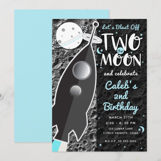 Convite Festa de 2 anos da Nave Espacial Foguete DOIS PARA (Frente/Verso)