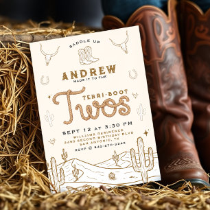 Convite Festa de 2 anos de Cowboy Terri-Boot Twos Western