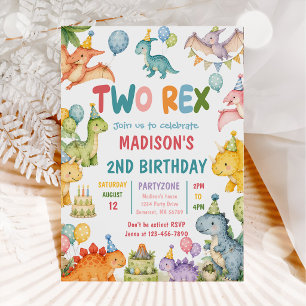 Convite Festa de 2 anos do Dinossauro Dois Rex