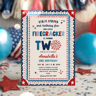 Convite Festa de 2 Anos Little Firecracker de 4 de Julho