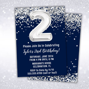 Convite Festa de 2 anos Navy Blue Silver