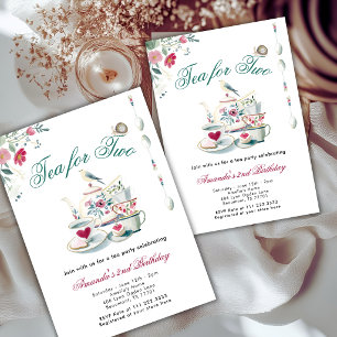Convite Festa de 2 anos Tea For Two Animais Florais