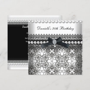Convite Festa de 30º Aniversário Damask Pérola Preta e Bra