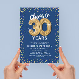 Convite Festa de 30 Anos Azul Dourado
