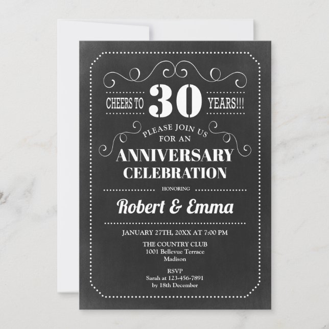 Convite Festa de 30 anos de Casamento - Quadro Negro (Frente)