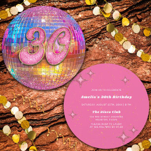 Convite Festa de 30 Anos Dourado Rosa Brilho Bola de Disco