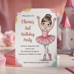 Convite Festa de 3 Anos da Bailarina de Crianças Fofas