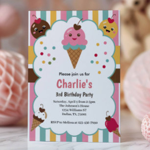Convite Festa de 3 Anos da Cute Girls Ice Cream