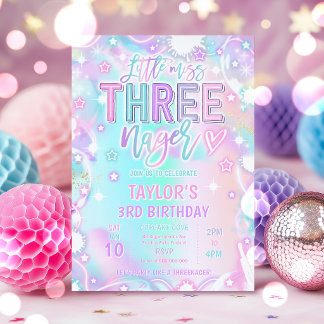 Convite Festa de 3 Anos Little Miss Three-nage Pastel Arco