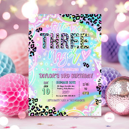 Convite Festa de 3 anos Little Miss Threenage Rainbow Leop