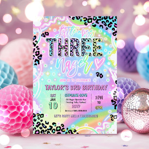 Convite Festa de 3 anos Little Miss Threenage Rainbow Leop