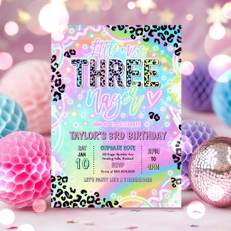 Convite Festa de 3 anos Little Miss Threenage Rainbow Leop