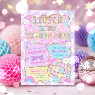 Convite Festa de 3 anos Little Miss Threenager Preppy Groo
