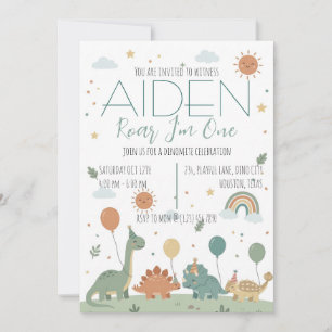 Convite Festa de 3 Anos Minimal Dinosaur Neutral Boho