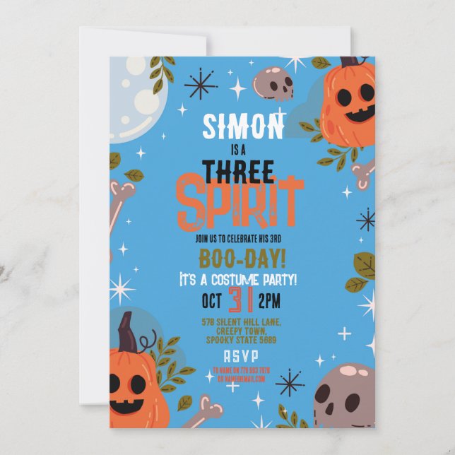 Convite Festa de 3 meninos de aniversário de Halloween Fan (Frente)