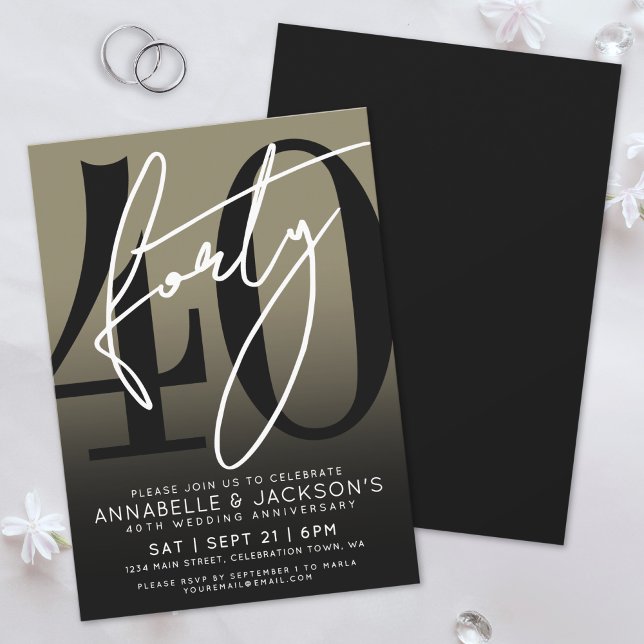 Convite Festa de 40º Aniversário do Modern Black Gold (Modern Black Gold 40th Anniversary Party Invitation)