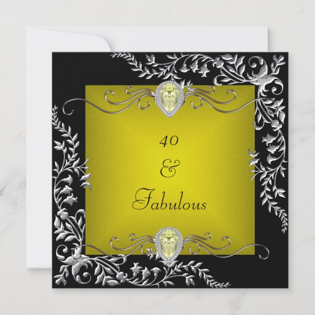 Convite Festa de 40 Anos Black Chartreuse Gold (Frente)