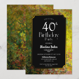 Convite Festa de 40 Anos com Borda Verde e Dourada Preta