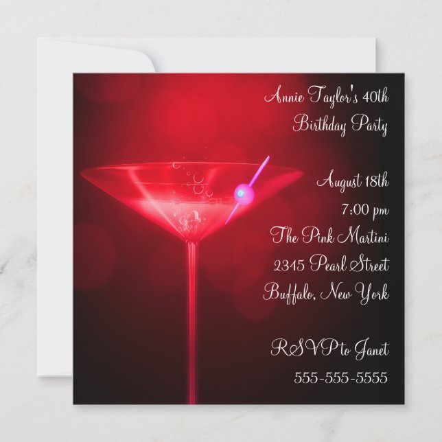 Convite Festa de 40 Anos da Mulher com Martini Vermelho (Frente)