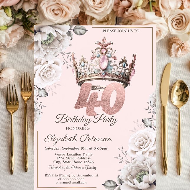 Convite Festa de 40 Anos da Princesa Coroa Floral (Criador carregado)