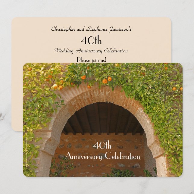Convite Festa de 40 Anos de Casamento Rustic Arch Laranjas (Frente/Verso)