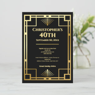 Convite Festa de 40 anos de Gatsby Moody Art Deco