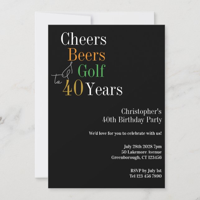 Convite Festa de 40 Anos de Golfe Cheers Beers (Frente)