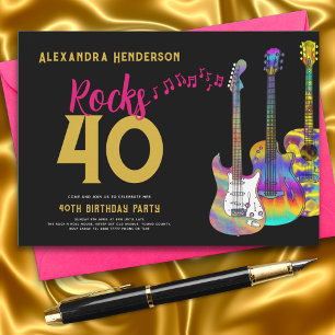 Convite Festa de 40 Anos de Idade Arrasa Guitarra Rosa Dou