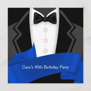 Convite Festa de 40 Anos do Homem com Smoking Azul Marinho
