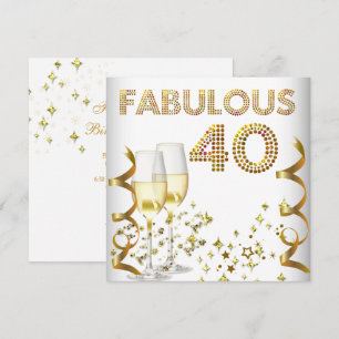 Convite Festa de 40 Anos Fabulosa com Champanhe Dourado