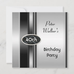 Convite Festa de 40 Anos Homem Prata Branco Metal Masculin