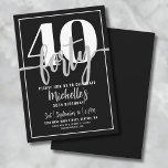 Convite Festa de 40 Anos Moderno Simples e Elegante Script<br><div class="desc">Apresentando um convite de festa de 40º aniversário simples e moderno, perfeito para celebrar esse marco com estilo. O design elegante apresenta um fundo preto ousado com um "40" proeminente no topo. Abaixo, "Quarenta" é elegantemente escrito em caligrafia cursiva, adicionando um toque de sofisticação. O texto ao longo do convite...</div>