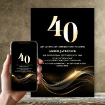 Festa de 40 Anos Preta e Dourada Moderna