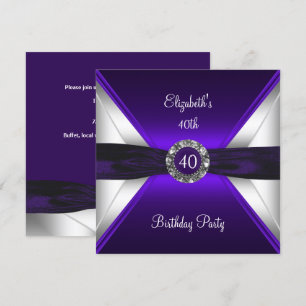 Convite Festa de 40 Anos Roxo Diamante Branco Prata