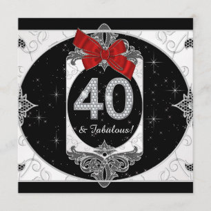 Convite Festa de 40 Anos Vermelha e Preta de Mulher