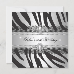 Convite Festa de 40 anos Zebra Pearl Black Silver White