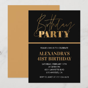 Convite Festa de 41 anos elegante em preto e dourado com c