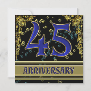 Convite Festa de 45 anos de aniversário preto e dourado
