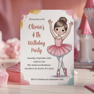 Convite Festa de 4 Anos da Bela Bailarina Infantil