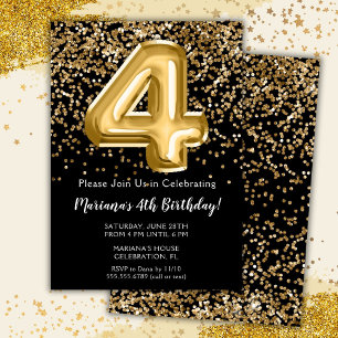Convite Festa de 4 anos da Menina Black Gold Kids