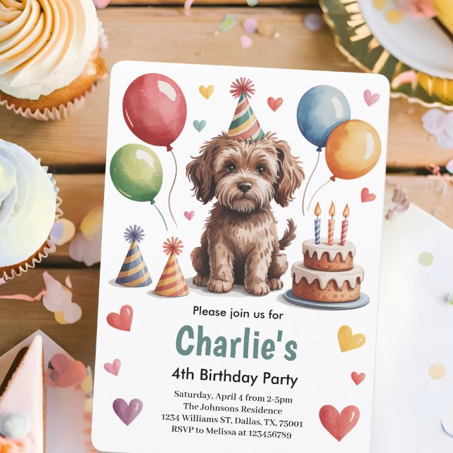 Convite Festa de 4 anos do cachorro dos lindos pequenos (Criador carregado)