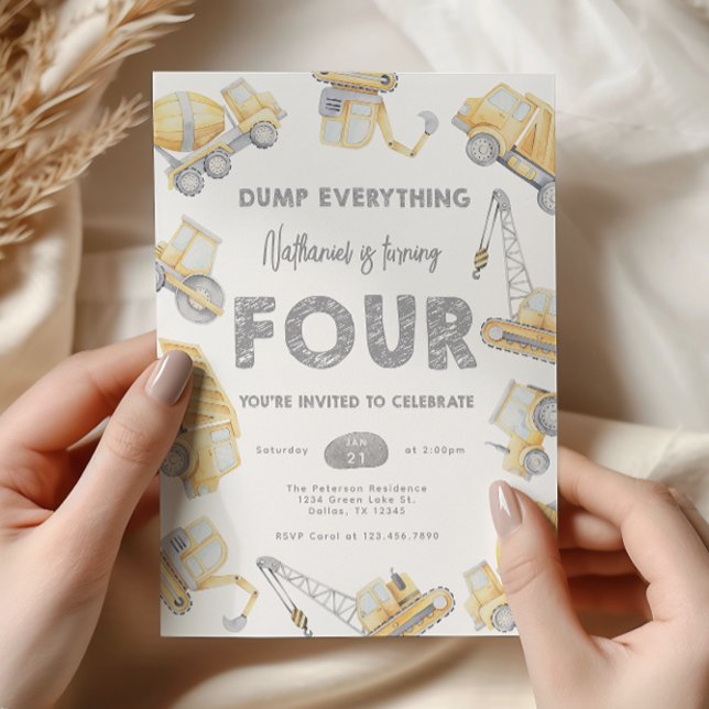 Convite Festa de 4 Anos do Caminhão de Construção Basculan (Criador carregado)