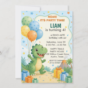 Convite Festa de 4 anos do Dinosaur Roar Kids