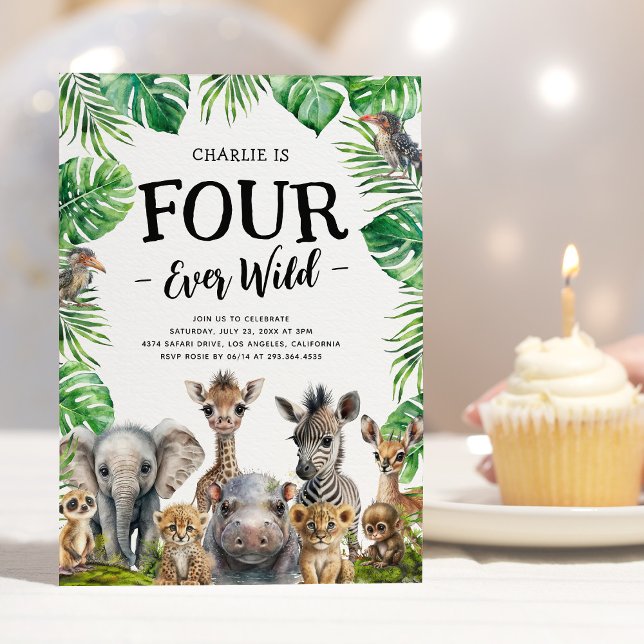 Convite Festa de 4 Anos Four Ever Wild Safari (Criador carregado)