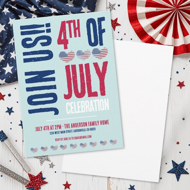 Convite Festa de 4 de Julho (4th Of July Party Red White Blue Patriotic Invitation)